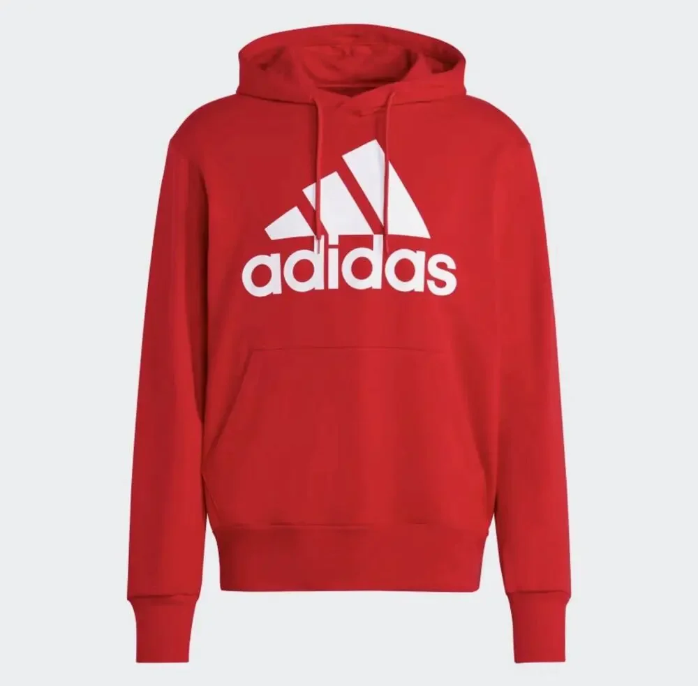 Adidas Essentials Fleece Logo Hoodie Men’s Size XXL Vibrant Red with White Logo